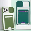 Transparent TPU Slide Camera Cases Lens Protective Antichoc Card Holder Case pour iPhone 12 11 Pro Max