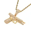 Hänge Halsband Hip Hop Zirkon Sten Stenlagd Bling Iced Out Automatisk Pistol Gun Hängen Halsband För Män Rapper Smycken Guld Silver Co