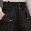 Herfst winter losse Koreaanse stijl lovertjes wollen shorts vrouwen brede been laarzen broek plus size pocket rits zwart 210601