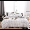 Tillbehör Textili Hem Garden Drop Leverans 2021 100Percent Cotton Stripes Duvet sätter enkla sängkläder med pillowcases singel dubbel que