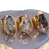 Naturlig Slice Agate Druzy Rocks Handgjorda Smycken Ring Justerbar Guldpläterad Freeform Läkning Brasiliansk Geode Drusy Quartz Crystal Gemstone Ringar Personlighet