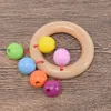 Wood Rattle Toys for Baby, Toddler Wooden Handbell Colorful BPA Free Hand Held Rattle Sound Toys Educational Toy Set