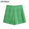 KPYTOMOA Women Chic Fashion With Lining Tweed Shorts Vintage High Waist Back Zipper Female Short Pants Mujer 210719