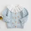 Höst Vinter Baby Girls Broder Cardigan Coat 1-8yrs Barnkläder Stickade Kids 211204