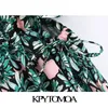 Kobiety Chic Moda Floral Print Midi Sukienka Vintage Rękaw Puff Slostring Side Hollow Out Dresses Vestidos 210416