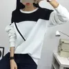 Winter Fashion Black and White Spell Color Patchwork Hoodie V Pattern Pullover Sweatshirt Female Tracksuit M-XXL 210910