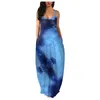 40 # Bohemiska Kvinnor Klänningar Fickor Plus Storlek Tie-Dye V-Neck Ärmlös Vest Long Strap Dress Party Casual