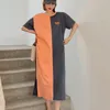 韓国の夏のファッションエレガントなカジュアルなホームパーソナリティビッグサイズのカラーブロックオーバーザニーのドレスプリント16F1145 210510