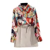 Frühling Herbst Damen Shirt Top Retro Wild Lose Bedruckte langärmelige Umlegekragen Bluse GD339 210506