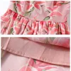 Summer Pink Lily Floral Print Women Beach Sleeveless Sweet Spaghetti Strap Sexy Female Draped Dress Vestidos 210416
