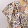 Aelegantmis Casual Loose Thin Print Folds Blusar för Kvinnor Floarl Långärmad V Neck SHIRTS Vintage Pleated Fashion 210607