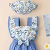 Combinaison bébé bébé o-cou sans manches licol body été enfant en bas âge fille floral barboteuse + chapeau 2pcs vêtements décontractés ensemble 210515