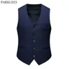 Mens Formell Business Navy Suit Vest Slim Fit V Neck Dress Vest Män Bröllop Casual Ärmlös Waistcoat Male Colete Masculia 210522