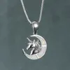 Women S925 Jewelry Blue Opal Unicorn Moon Pendant Necklace 925 Sterling Silver For Gift2095968