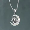 Femmes S925 Jewelry Blue Opal Unicorn Moon Pendant Collier 925 STERLING Silver for Gift2182922