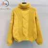 Jesień Zima Krótki sweter Kobiety Dzianiny Turtleneck Swetry Casual Soft Jumper Moda Długi Rękaw Pull Femme 210810