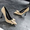 Cat Thin Heels Ladies Pointed Toe Bowknot OL Women Stiletto Single Office Dress Pumps Bride-Maid Wedding Shoes 220315