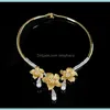 Örhängen Halsband Smycken Sats Sakura Kärlek Dubai Glamour Kvinna Afrikansk uppsättning Bröllop Guldarmband Bröllop Mode Style Drop Leverans 2021 Z