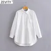 Vrouwen Mode Sinlge Pocket Casual Losse Witte Shirt Office Dame Lange Mouw Zakelijke Blouse Roupas Chic Tops LS9291 210420