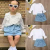 Ensembles de vêtements 2 pièces princesse enfant en bas âge bébé fille à manches longues hauts à volants + robe en jean ensemble de vêtements