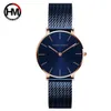 2021 BLUE Simple Design Japan Quartz Movement Waterproof Ladies Wristwatch Stainless Steel Band Classic Watches for Women