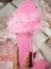Designer Slippers Women Shoes 2022 Summer Flats Sandals Ladies Fashion Crystal Dress Beach Female Flip Flops Fur Slides 0227