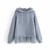Eleganta kvinnor stickade hoodies mode damer mesh patchwork streetwear kvinnliga söta hooded tops chic girls 210427