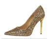 New Spring Women Pumps High Thin Heels Pointed Toe Metal Decoration Sexy Bridal Wedding Women Shoes Gold High Heels