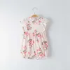 Summer Baby Floral Print Bow Lace Flutter-sleeve Romper 210528