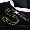 2022 C Pendants Brand Fashion Jewelry Women Vintage Leather Chain Black Pink Crystal Choker Chain Halsband Party Fine Luxury Top Quality Tassel Dangle