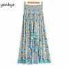 Semester sommar boho kjol kvinna asymmetrisk lång maxi saia mode kvinnlig elastisk hög midja avslappnad strand 210514