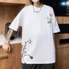 男性ヒップホップTシャツストリートウェアプリント蓮の葉絵画Tシャート半袖コットン夏原宿Tシャツジャパンピンクティー210527