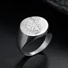 Cluster Ringen Heren Signet Ring Ronde Graveren Kompas Voor Mannen Vrouwen Roestvrij Eenvoudige Zilver Tone Sieraden Drop