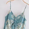 Kvinnor sommar vintage sexig mini klänning za ärmlös strapless blommig print satin kvinnliga eleganta söta klänningar kläder 210513