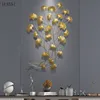 Chinese Metal Decoration Living Room Wrought Iron Pendant Background Porch Modern Ginkgo Leaf Wall Hanging 210414