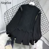 Neploe Elegant Bright Silk Patchwork Knit Sweater Dress Women High Waist Hip A Line Loose Pull Femme O Neck Long Sleeve Sueter 210423