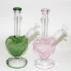 9 "Belle pipe à eau narchique rose fumant le coeur en forme de vitre en verre Bongs d'huile Épaisseur de plate-forme pour shisha bang bulle
