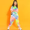 Giyim Setleri Çocuk Serin Hip Hop Kadife Kazak Kırpma Üst Kısa Kollu Gömlek Streetwear Pantolon Kızlar için Caz Dans Kostüm Giysileri
