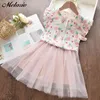 Melario Kids Girl Dress Summer Girls Princesa Vestidos Malha Costumes Meninas Bow-Knot Vestidos Crianças roupas 210412