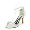 High Heels Satin Small Crystals Wedding Sandals Shoes Women Open Toe Ankle Buckle Strap Heeled Evening Party Dress