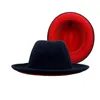 ワイドブリム帽子シンプルな女性ブラックレッドパッチワーク圧着fedoraジャズハットブリティッシュスタイルトリルビーパーティーフォーマルパナマキャップドレスカウボーイoliv22