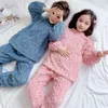 4-12 Years Girls Boys Pajama Suit Fall Clothing Sets Winter Plush Flannel Pullover +long Pant 2pcs Set Pajamas for Children 211130