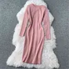 Wiosna Jesień Dzianiny Midi Vintage Z Długim Rękawem Sweter Stretch Sweter Talii Sexy Bodycon Dress 210415