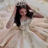 럭셔리 샴페인 Quinceanera Dresses 2024 레이스 아플리케이드 롱 슬리브 볼 가운 멍청이 de Quinceanera Sweetheart Sweet Dress