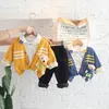 Primavera inverno meninos roupas conjuntos de cardigan + camiseta + calça estilo faculdade mais velo espessura quente 3 pcs crianças meninos roupas esportivas