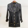 Casual Dresses High Quality Nice Runway Designer Dress Women's Long Sleeve Lion Metal Buttons Tweed Patchwork