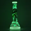 10" Hookah Handpainted Glass Beaker Bong Luminous Water Pipe Ice Catcher 5mm Thick Glow In Dark Bongs 14-18mm Joint Bowl Downstem