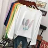 DONAMOL Plus Size Spring fashion Casual women Long sleeve T-shirt loose 100% cotton Soft Pullover Harajuku Feather print Tops 210623