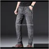 Kläder Apparel Drop Leverans 2021 Man Jeans Men Mens Jean Homme Denim Slim Fit Byxor Byxor Straight Gray Biker Spijkerbroeken Heren Mul