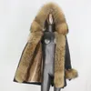 Parka larga impermeable de piel sintética BLUENESSFAIR para mujer, chaqueta de invierno, abrigo Real para mujer, capucha con cuello de mapache Natural, ropa de calle, 2021